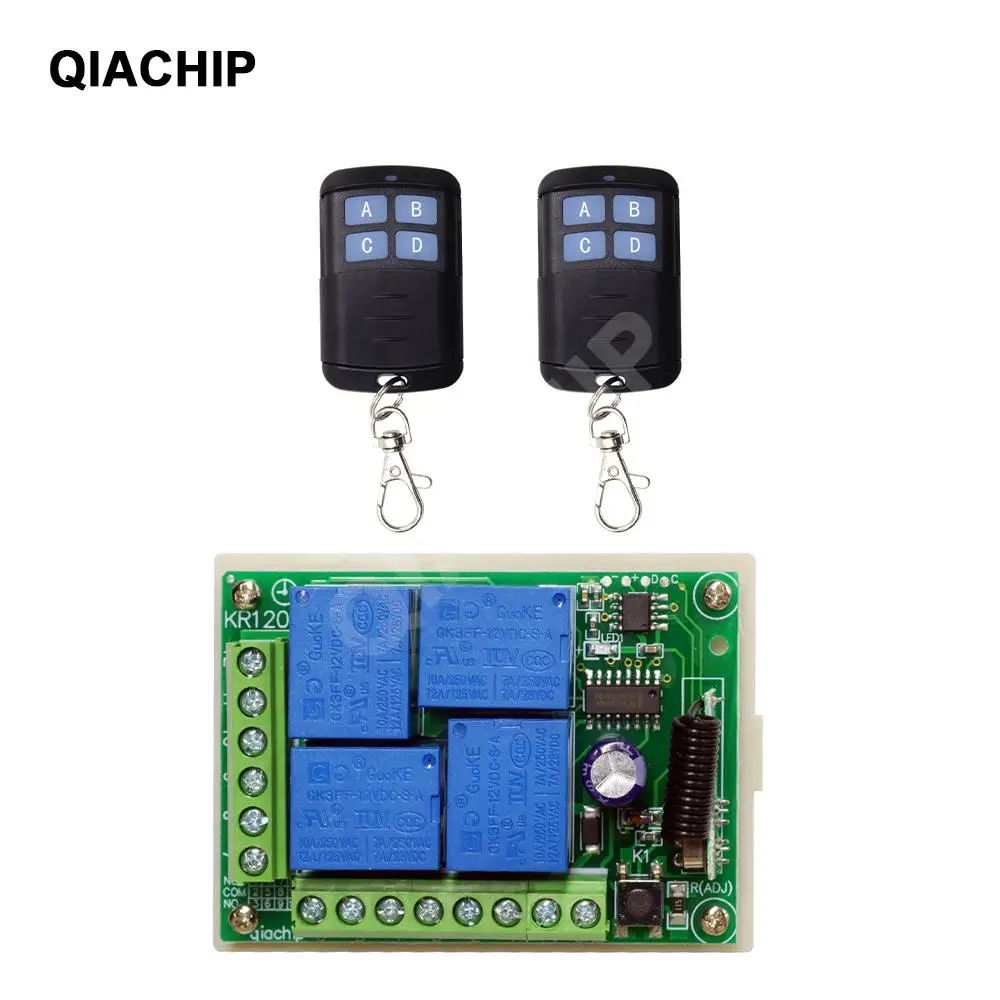 

QIACHIP 433Mhz DC 12V Universal Wireless RF Remote Control 4CH Relay Radio Receiver Module And Smart Remote Controls Transmitter