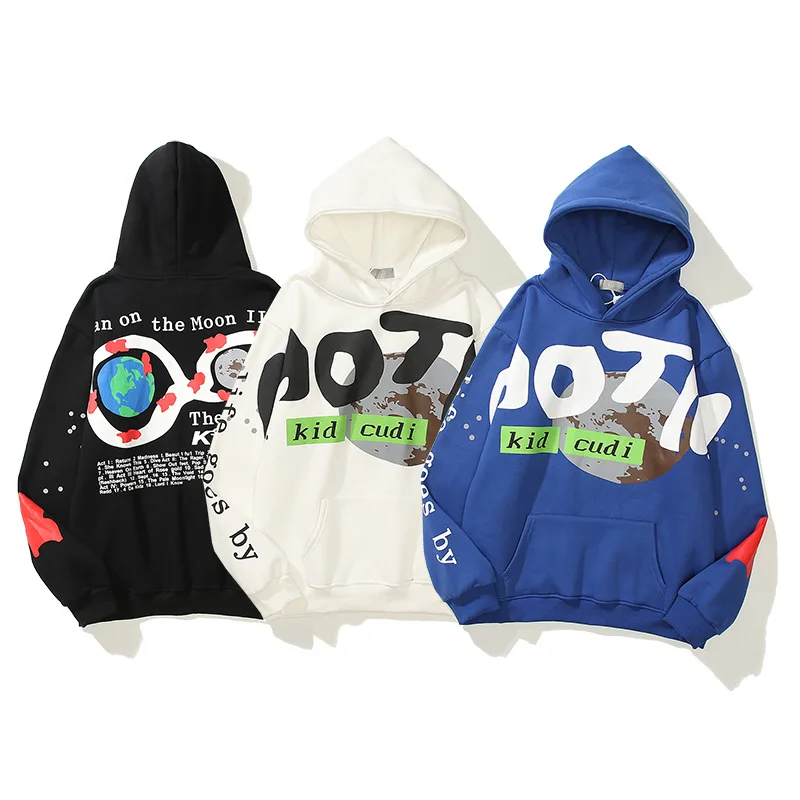 

Kanye West Letter Foam Stranger Things Fleece Hoodies Oversize Couple Streetwear Casual Sweatshirt Men and Women Loose Hoody