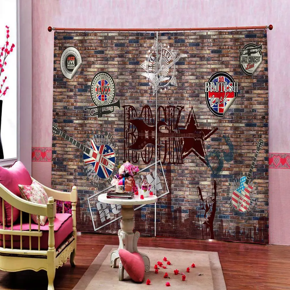 Коричневые кирпичные шторы для спальни 3D затемненные Гостиная Спальня украшение