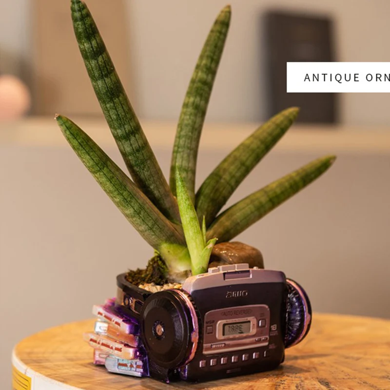 

Creative Flower Pot Retro Walkman Headset Design Succulent Bonsai Plant Holder Desk Mini Pot Ornament for Home Table E2S