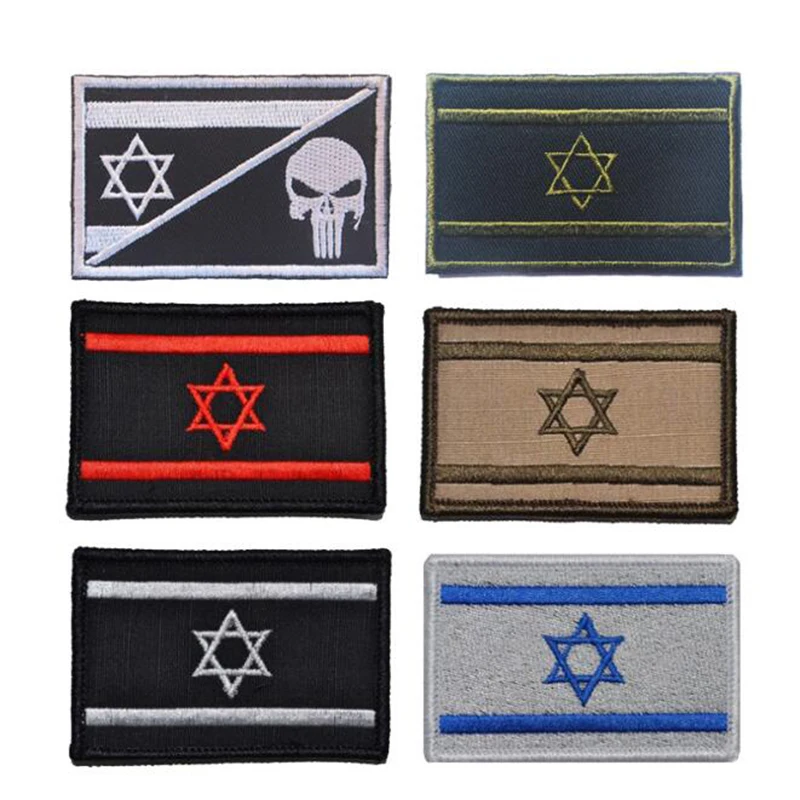 

Embroidered Israel Flag Brassard Skull Tactical Patch Cloth Puncher Armband Army Hook Ring Emblem Morale Battle Badge 8x5cm