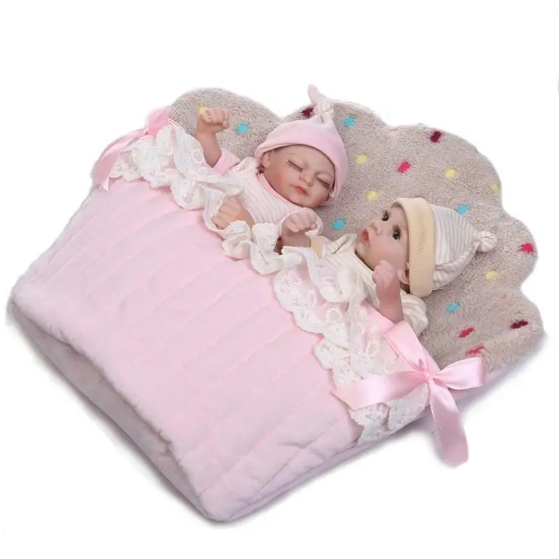 

2pcs Twins Reborn Bebe Boy Girl Full Body Silicone 10'' Alive Baby Preemie Dolls Baby Girl Toys American Girl Toys For Kids