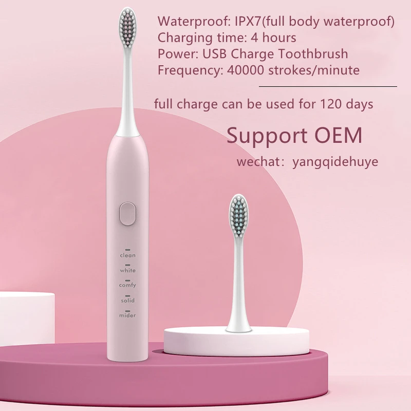 

Electric Toothbrush Ultrasonic Brush IPX7 Waterproof USB Charger 5 Modes Recharge Sterilization Sonic Toothbrush
