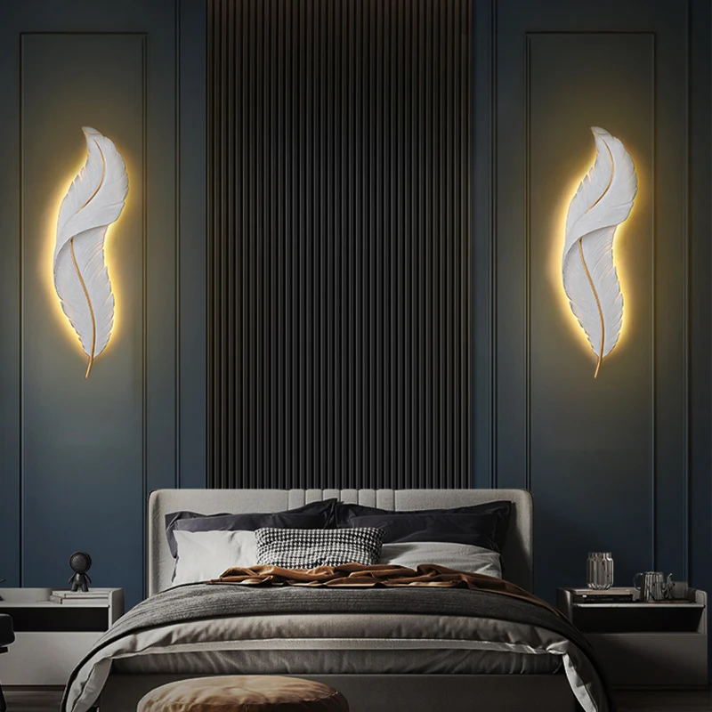 Современные Настенные светильники с белыми перьями фоновая настенная лампа для