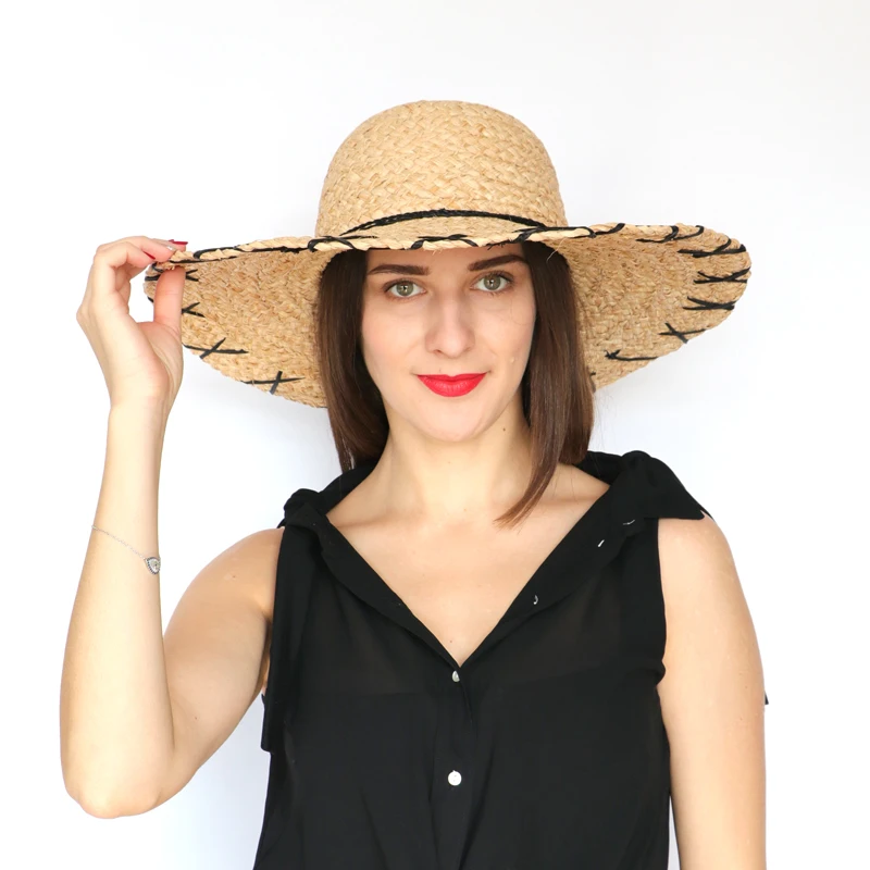 Женская соломенная шляпа с широкими полями Пляжная Шляпа Fedora UPF50 + |