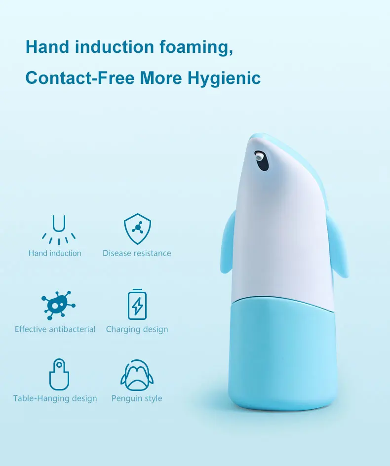 

300ml Smart Home Cute Penguin Cartoons Children Auto Touchless Sensor Automatic Foam Soap Dispenser For School/Kindergarten