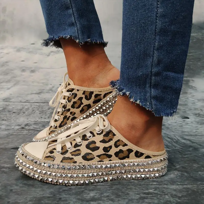 Laamei/Женская парусиновая обувь с заклепками Модные кроссовки в стиле панк Женские