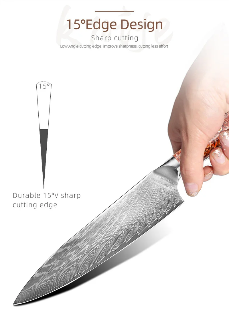 

8 inch Damascus Steel Chef Western-style Cooking Slicing Knife with Chaff Handle Kitchen VG10 Professional Knife