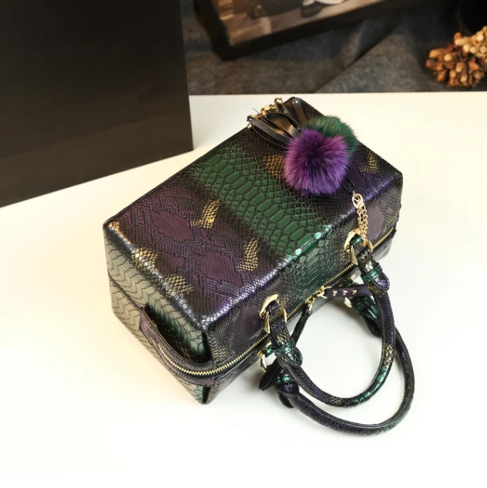 New Europe Style Top Handle Bag Split Leather Women's Handbags Panelled Serpentine Box Shoulder Messenger Clutches Chain Bolsas
