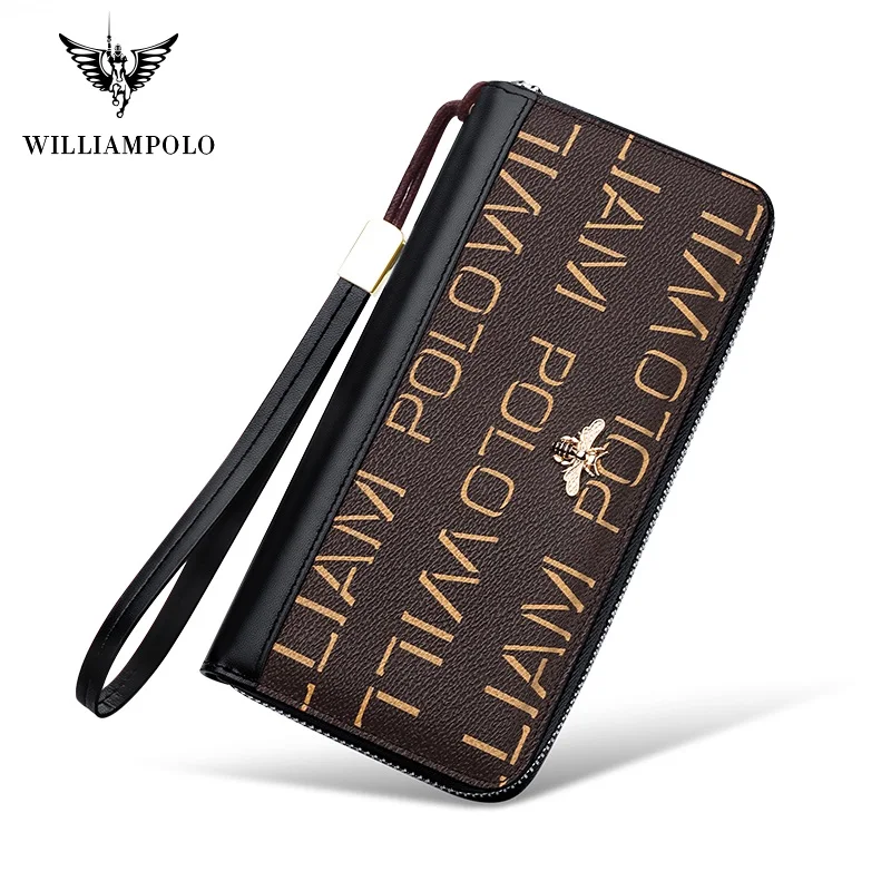 Роскошные брендовые кожаные кошельки WilliamPolo Женская длинная сумка на молнии для