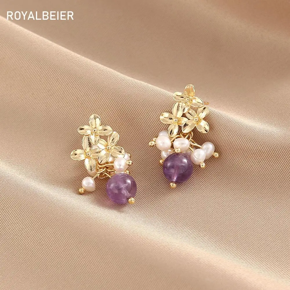 

Natural Amethyst Freshwater Pearl Earrings Drop Earrings For Women Gift Hnadmade White Pearl Fashion Earrings