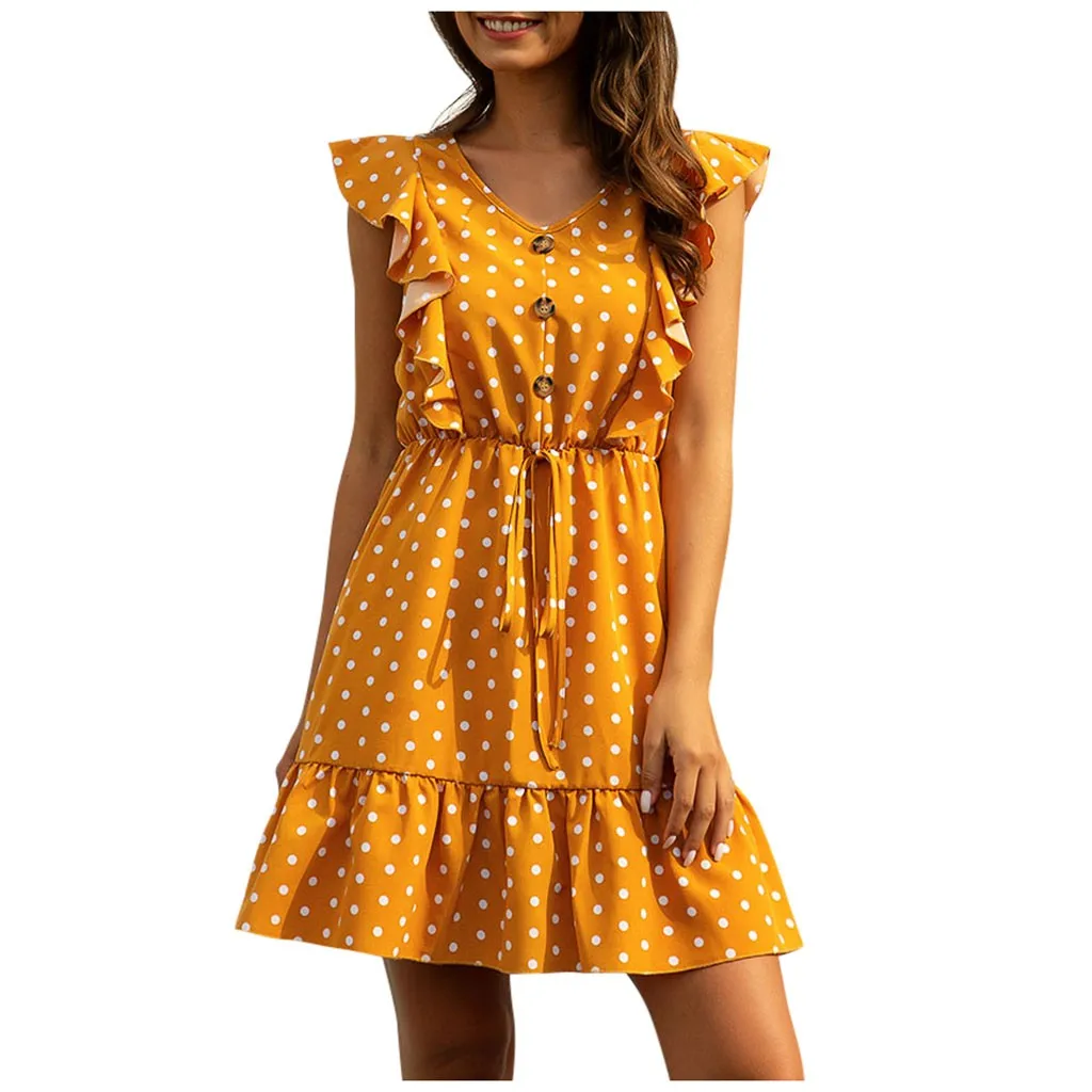 Женское повседневное пляжное платье с v-образным вырезом для девочек рюшами и
