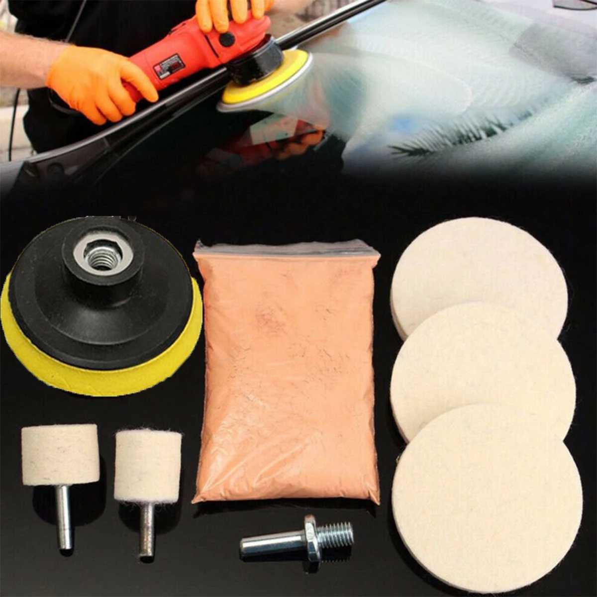 

Набор для полировки стекла, комплект из 8 насадок из оксида церия для удаления царапин на ветровом стекле, Войлок и прокладка 3 дюйма