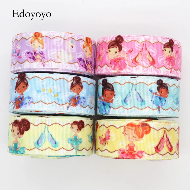 

10 Yards 1'' 25MM Ballet Girl Printed Grosgrain Ribbons For Hair Bows DIY Handmade Materials Y19112701