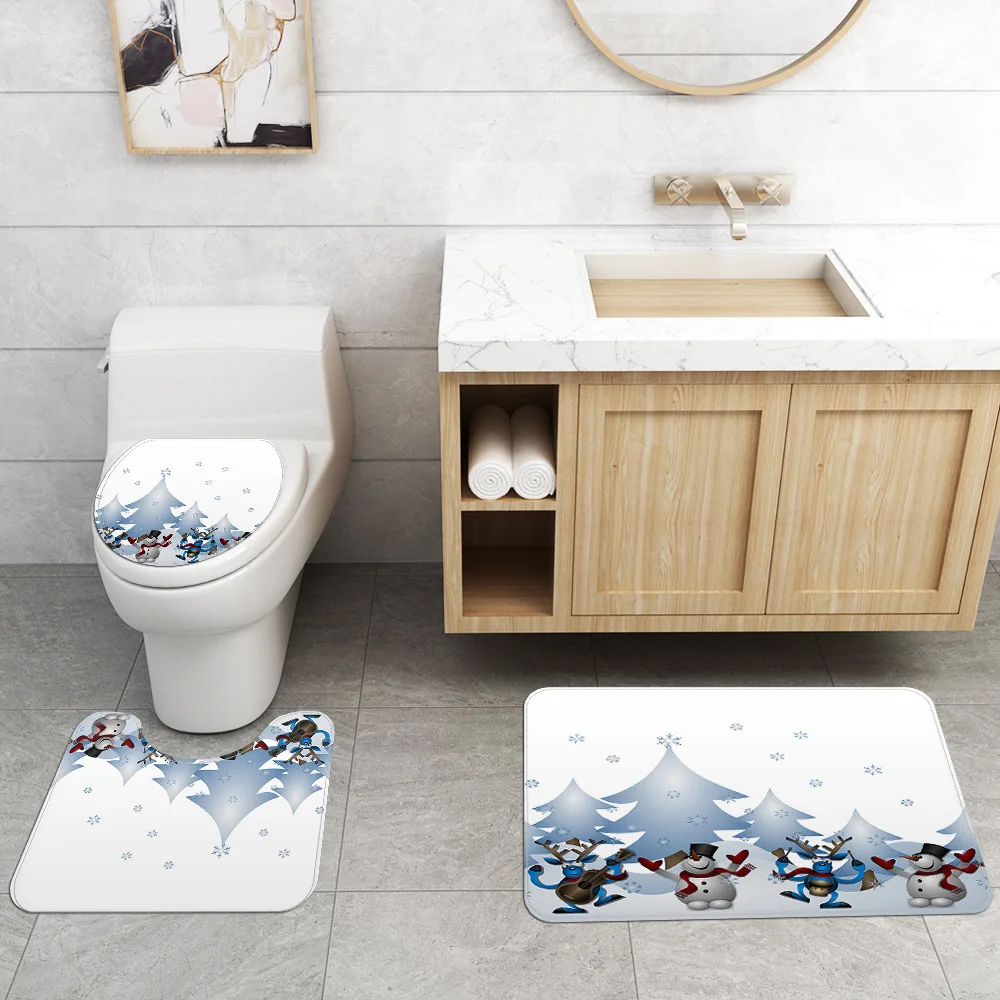 Рождественская занавеска для душа набор ковриков ванной коврики снеговик лось