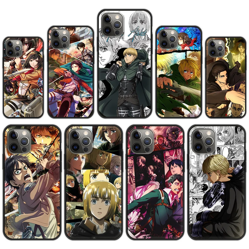 

Armin Shingeki no kyojin attack on titan Eren Case For iPhone 13 11 12 Pro Max 7 8 Plus SE 2020 X XR XS Phone Case Black Cover