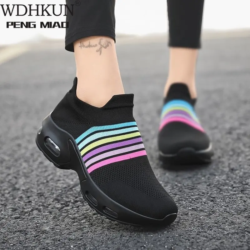 

Кроссовки-носки женские большого размера, дышащие сетчатые, без шнуровки, на воздушной подушке, повседневная спортивная обувь, лоферы