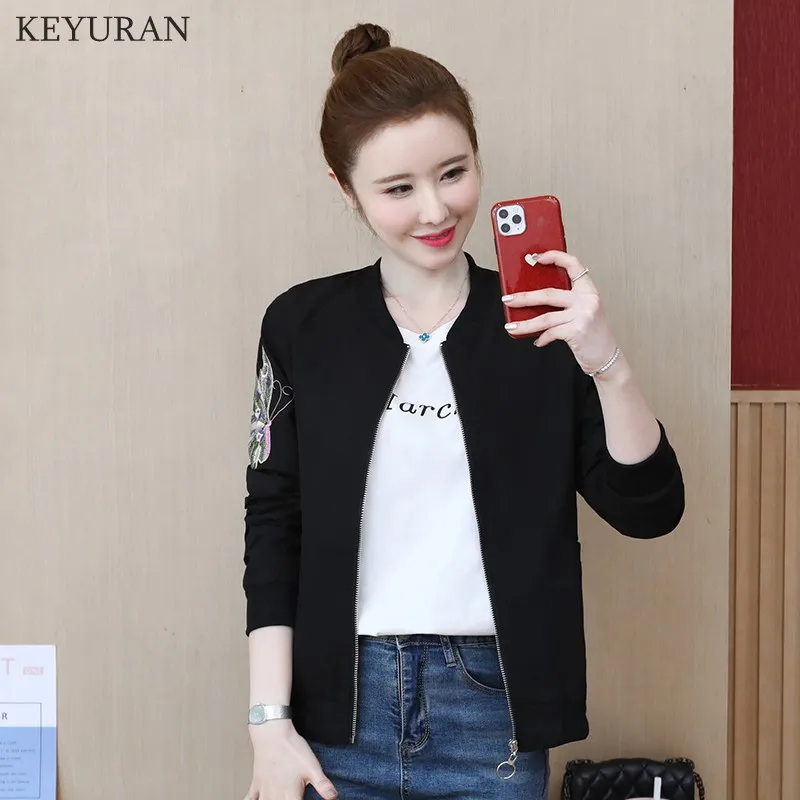 Куртка-бомбер женская с вышивкой повседневная короткая верхняя одежда на молнии