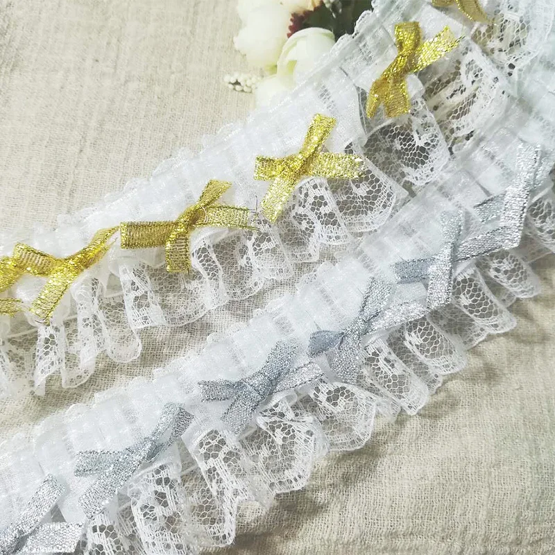 

1Yards Guipure Lace Fabric Silver Ribbon 4.8cm Bow Flower Gold Lace Fabric Party Dress Sewing Trimming Laces For Clothes RG20
