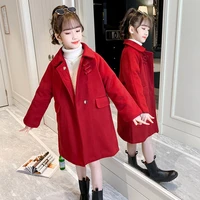 girl coat kids woolen cloth 2021 red plus velvet thicken warm winter autumn kids cardigan%c2%a0cotton outwear childrens clothing