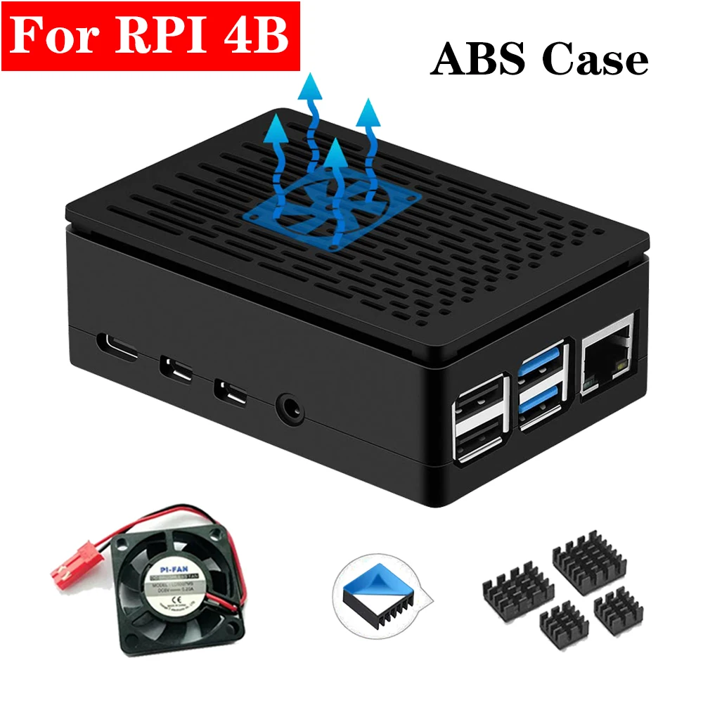 Для Raspberry Pi 4 защитный чехол ABS корпус черная коробка корпус+ крутой вентилятор Алюминиевый радиатор для Raspberry Pi 4 Модель B 4B