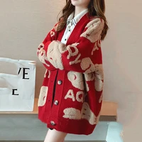 red knit long cardigans 2021 new autumn winter long sleeve warm thick sweaters oversized big size loose fall black cardigans