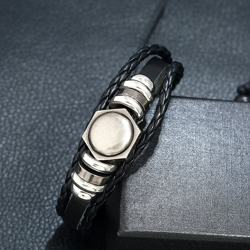 Подлинный кожаный панк-браслет мужские многослойная плетеная веревка