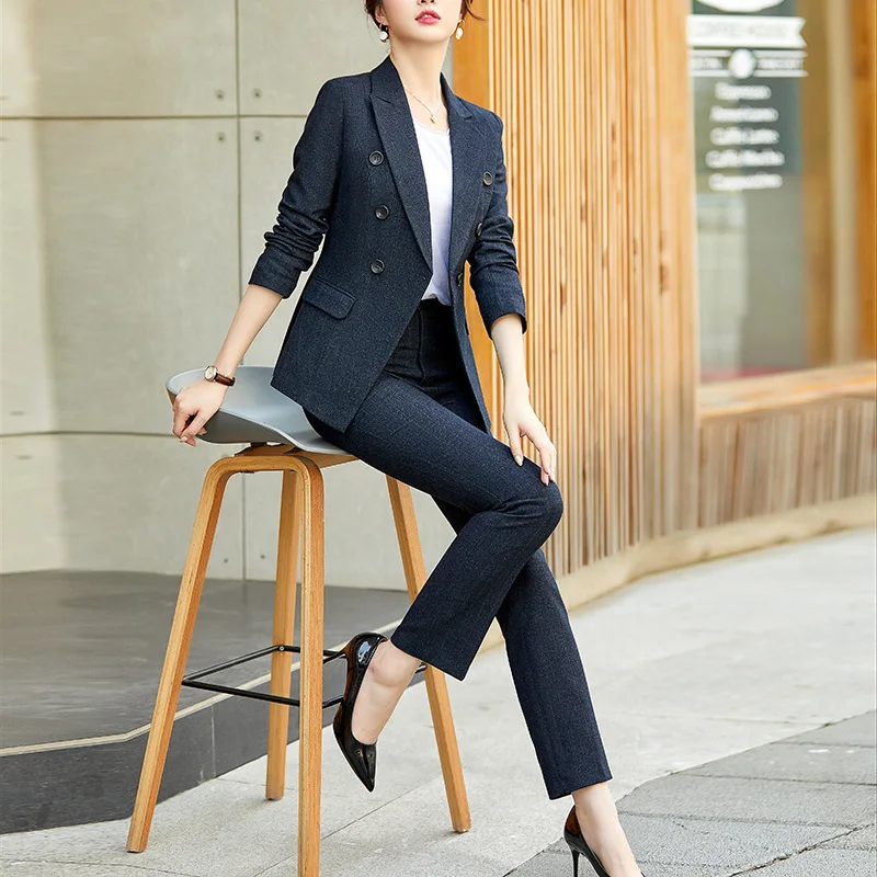 Women Quality Suit Set Office Ladies Work Wear Women OL Pant Suits Formal Female Blazer Jacket Nine points pants 2 Pieces
