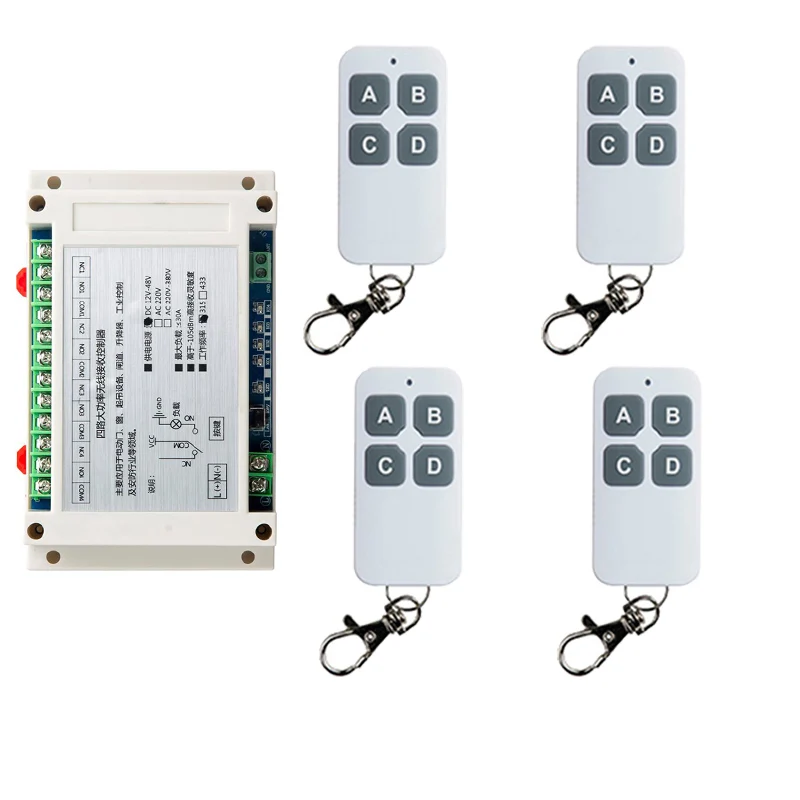 

Реле 12 В, 36 В, 48 В, 30 А постоянного тока, 4-канальный беспроводной Радиочастотный выключатель дистанционного управления освещением, релейный ...