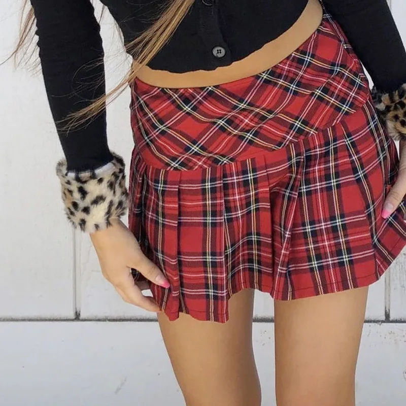

Casual Plaid High Waisted Mini Skirts Womens Preppy Style Korean Checkered Short Skirt Ladies Streetwrear Summer 2020