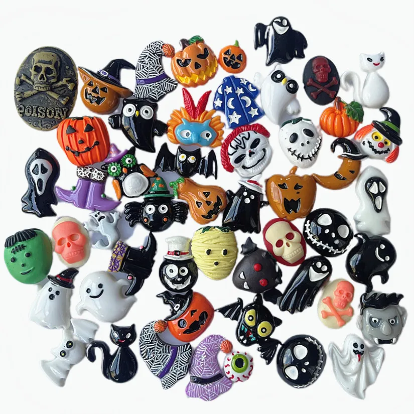 

30 шт./лот, кабошоны из смолы с плоской спинкой для Хэллоуина, украшения, кабошон с плоской спинкой, банты для волос, украшения для рукоделия