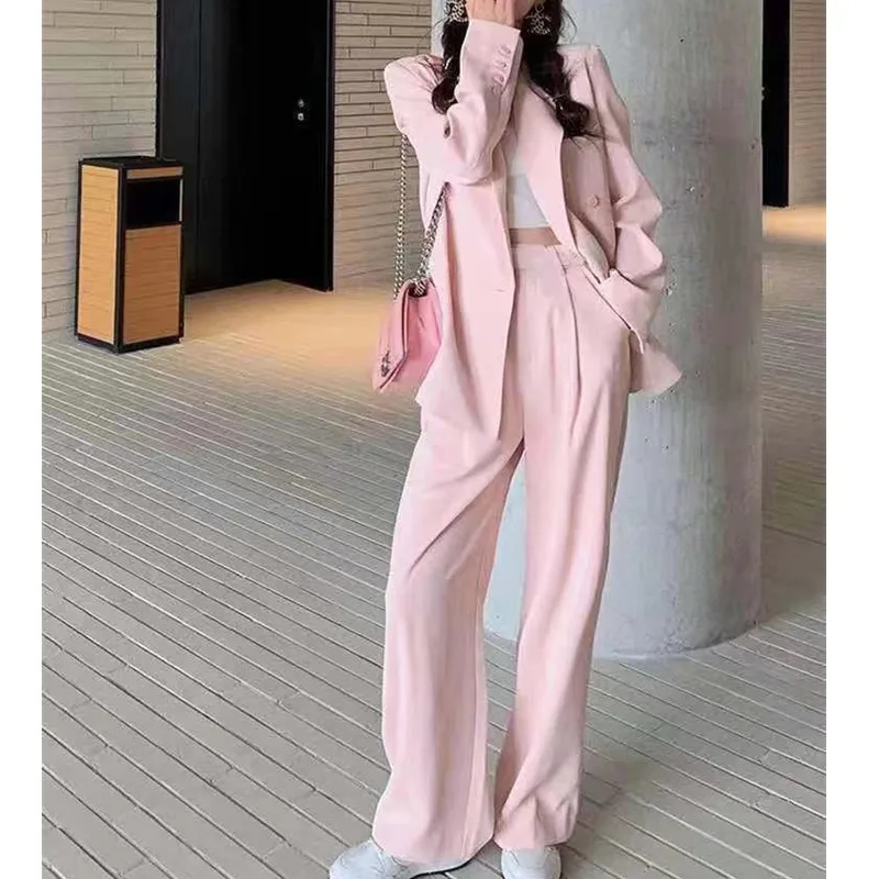 

Women Office White Suit Two-Piece Pantsuit Elegant Blazer Female Set Casual Loose Pants Jacket Work Clothes