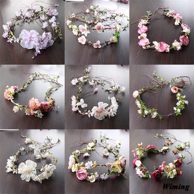 

fashion cute korean Artificial Simulation fake Flowers bride Wreath for wedding decoration rattan braided women's headbands