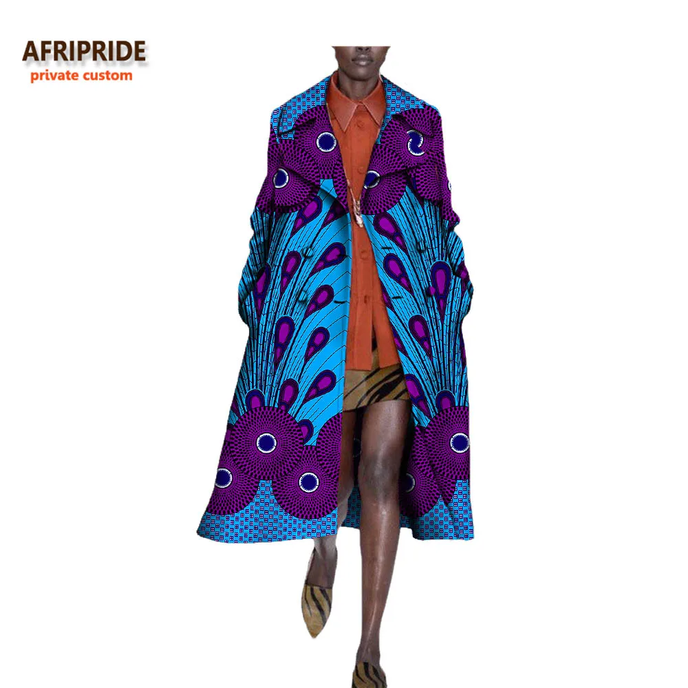 Осеннее Африканское длинное женское пальто AFRIPRIDE, длинный рукав, длина до середины икры, на пуговицах, с отложным воротником, повседневное пальто A722417 - Цвет: 550