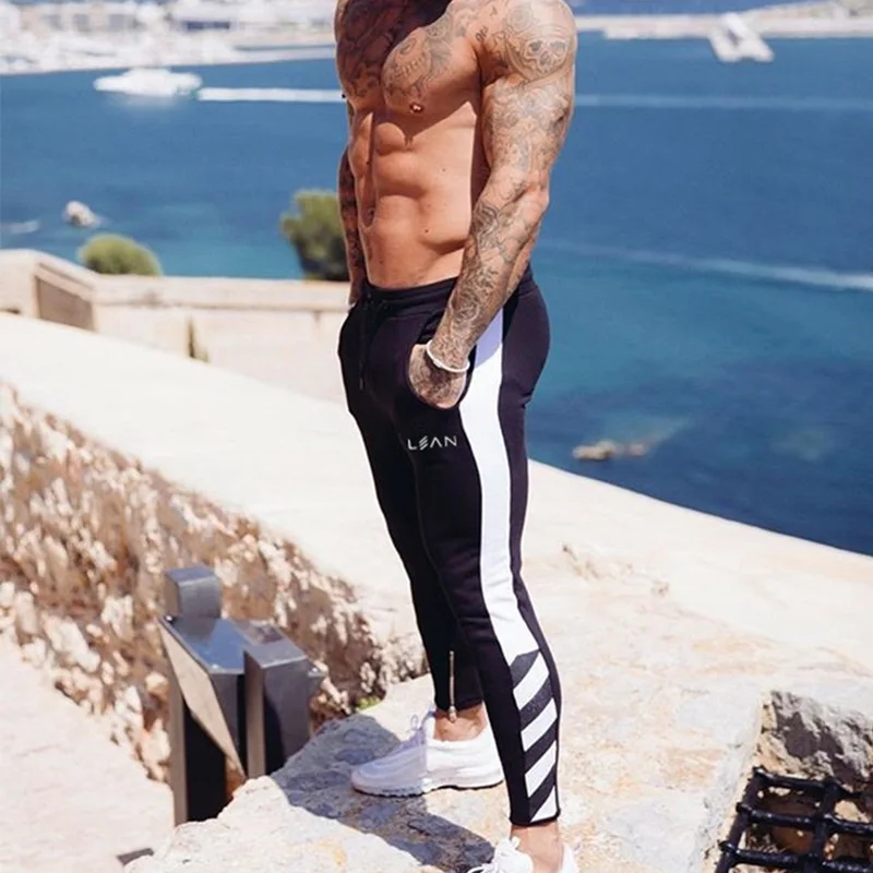 2019 осенние штаны для бега мужские полосатые тренировочные спортзала узкие