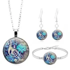 Музыкальный ключ, стеклянный кулон с кабошоном, ожерелье, браслет, серьги, комплект ювелирных изделий, всего 4 шт. для женщин, модная цепочка на свитер