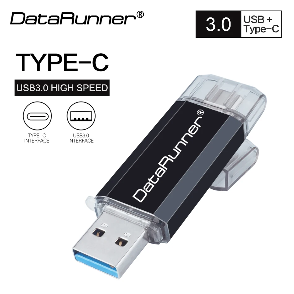DataRunner USB флеш накопитель OTG 2 в 1 USB3.0 & type C 16 ГБ 32 64 Гб 128 256 Флешка флешка 3 0 карта