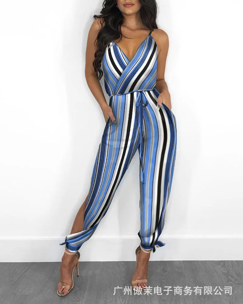 

2021 New Sling Split Jumpsuit Trousers Ladies Slim Jumpsuit