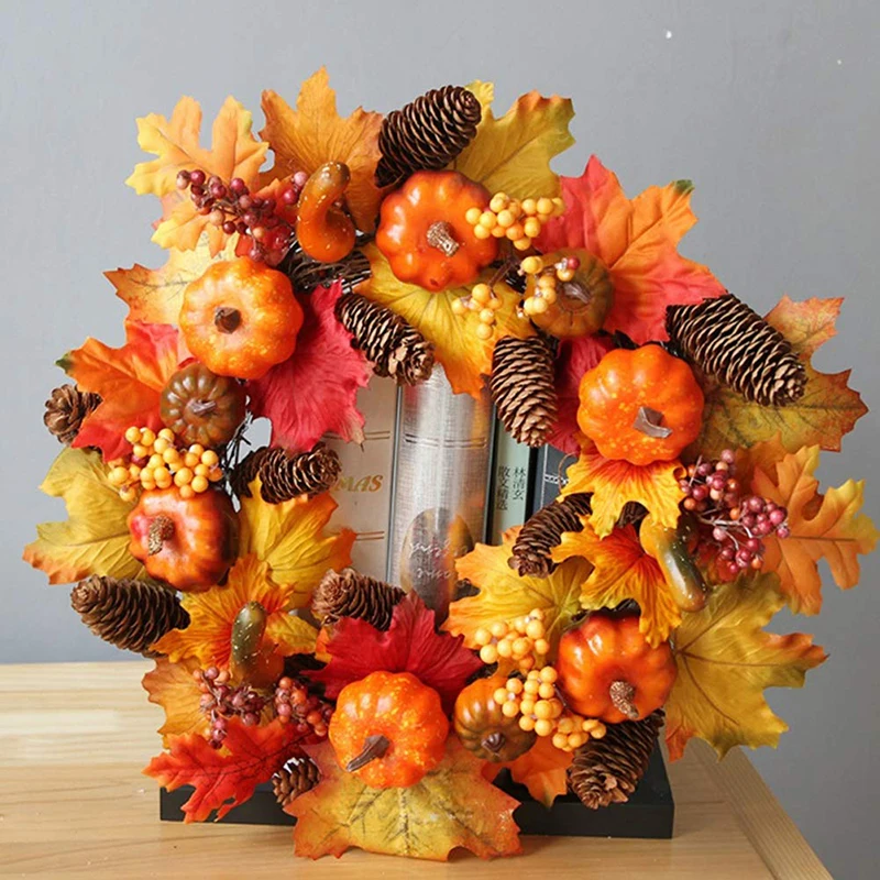 

Halloween Artificial Wreath Realistic Durable Simulation Maple Pendant Garland Pumpkin Berry Decoration Prop For Indoor Outdoor