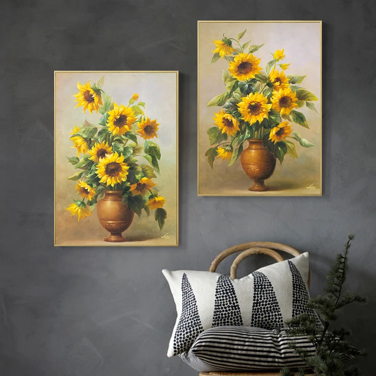 

Flower Arrangement Art Sunflower Butterfly Orchid Rose Vintage Vase Canvas Painting Flower Poster and Print For living Room Deco