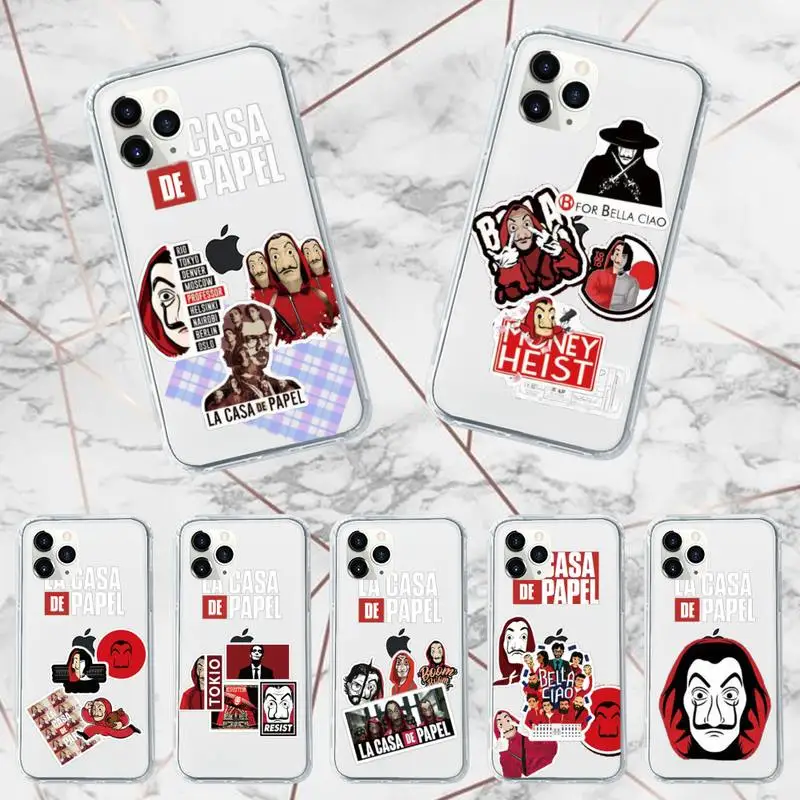 

la casa de papel tv series Phone Case Transparent for iPhone 7 8 11 12 13 mini pro X XS XR MAX Plus