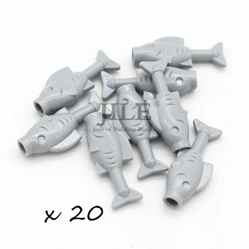 64648 fish 20pcs Moc Food Building Blocks Fruit Apple Banana Frish Dish Drumstick Sausage Bone DIY Bricks Bulk Set Compatible with City View Toys - Цвет: 64648 fish 20pcs