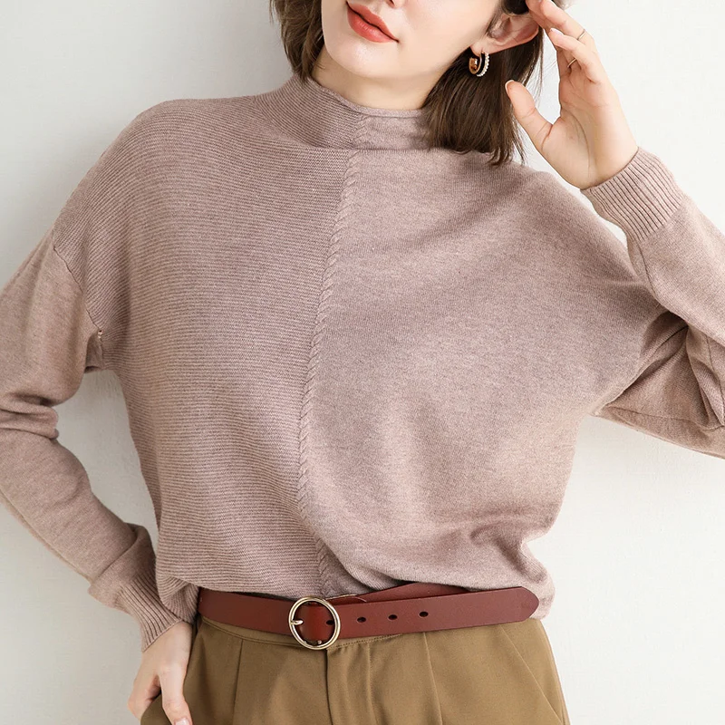 

Осенне-зимний новый корейский Свободный женский свитер с полувысоким воротником с кашемировым свитером внутри и кашемировым свитером,