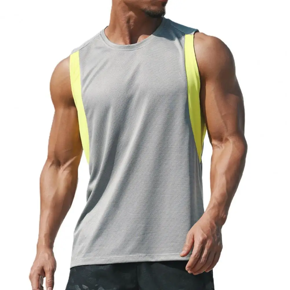 

Summer Men Tanks Tops Patchwork Elastic Sweat-absorbent Undershirt PLus Size Sports Fitness Tanks Tops Men Breathable Casual Top
