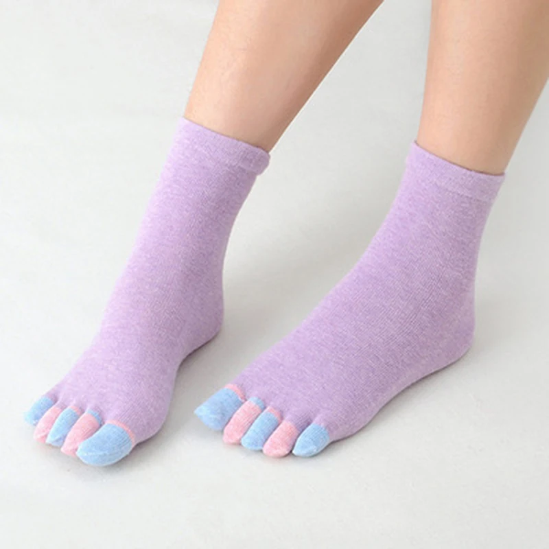 

1 Pair Women's Cotton 5 Finger Socks Spring And Autumnwinter Candy Color Medium Tube Socks Five Toe Socks Korean Split Toe Socks