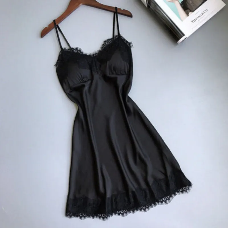 Пикантная Черная кружевная Шелковая пижама женское нижнее белье Нижнее Женская