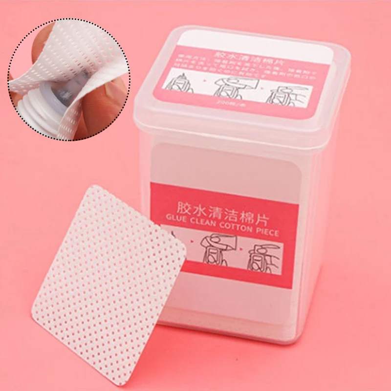 

200 Pcs Eyelash Glue Remover Wipe Lint-Free Paper Cotton Wipes Glue Bottle Mouth Cleaning Remover Paper Cleaner Pads with Box