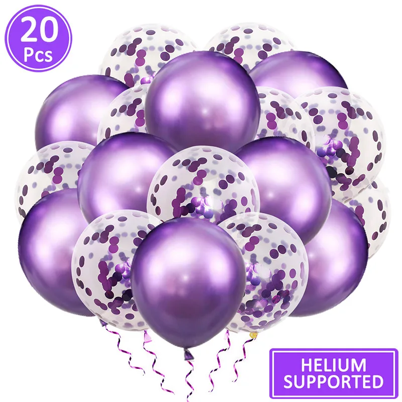metal purple 20 шт 12 дюймов латексные конфетти Воздушные шары Декорации с днем рождения Дети Взрослые его мальчик девочка Свадьба партии поставки Babyshower - Цвет: metal purple