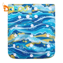 Dotoo Sea Waves Printed Washable Adjustable Double Gusset Square Cloth Nappy For 3-15KG Baby Diaper