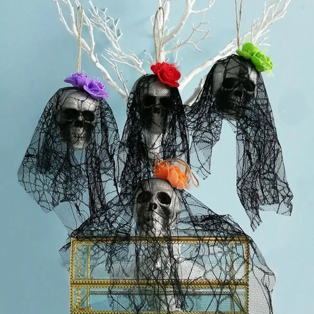 

2022 Хэллоуин Череп подвесной призрак атмосферное украшение реквизит имитация пены череп кружевной кулон орнамент